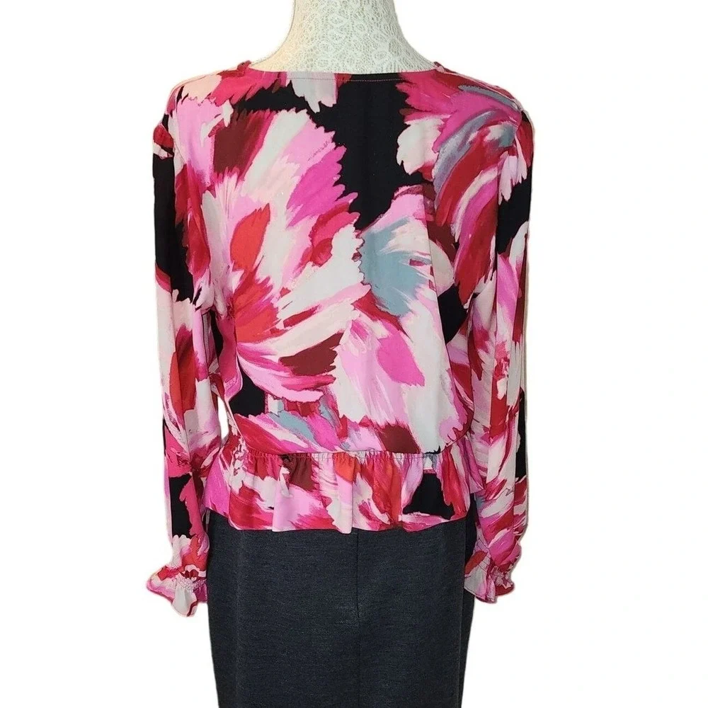 Halogen Blouse‎ M Retro Floral Print Long Sleeve Elastic Waist - Picture 6 of 7